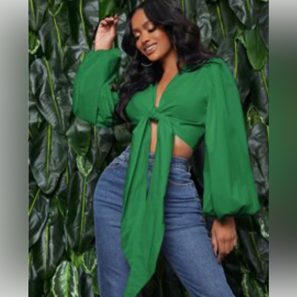 Green tie front top